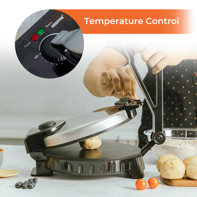 Geepas GCM6125 10 Inch Chapathi Maker | 1200W Roti Maker with Non-Stick Plates| Automatic Temperature Control | Overheat Protection | Easy to Clean | 2-Year Warranty