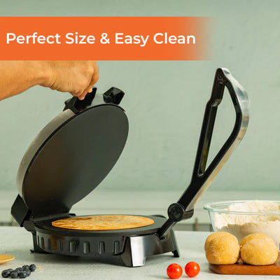 Geepas GCM6125 10 Inch Chapathi Maker | 1200W Roti Maker with Non-Stick Plates| Automatic Temperature Control | Overheat Protection | Easy to Clean | 2-Year Warranty