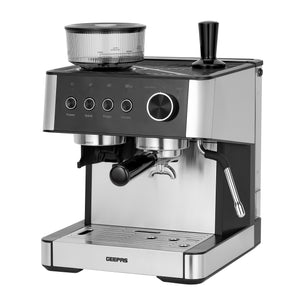 Geepas GCMG1325S Espresso & Cappuccino Coffee Machine | 20 Bar High-Pressure Pump, Built-In Coffee Grinder, Frothing Steam Wand, Dual Filter | A43 Platinum Series