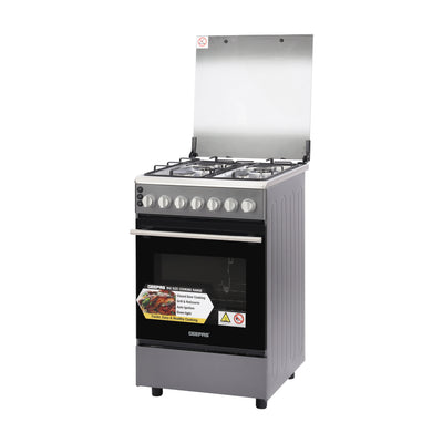 Geepas GCR5555 Cooking Range with Electric Ignition | 4 Burner Gas Oven | Rotisserie| Double Glass Door | Tempered Glass Cover & Mechanical Timer for Home Kitchen Use