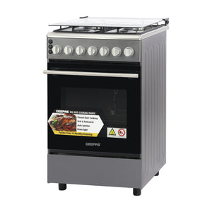 Geepas GCR5555 Cooking Range with Electric Ignition | 4 Burner Gas Oven | Rotisserie| Double Glass Door | Tempered Glass Cover & Mechanical Timer for Home Kitchen Use