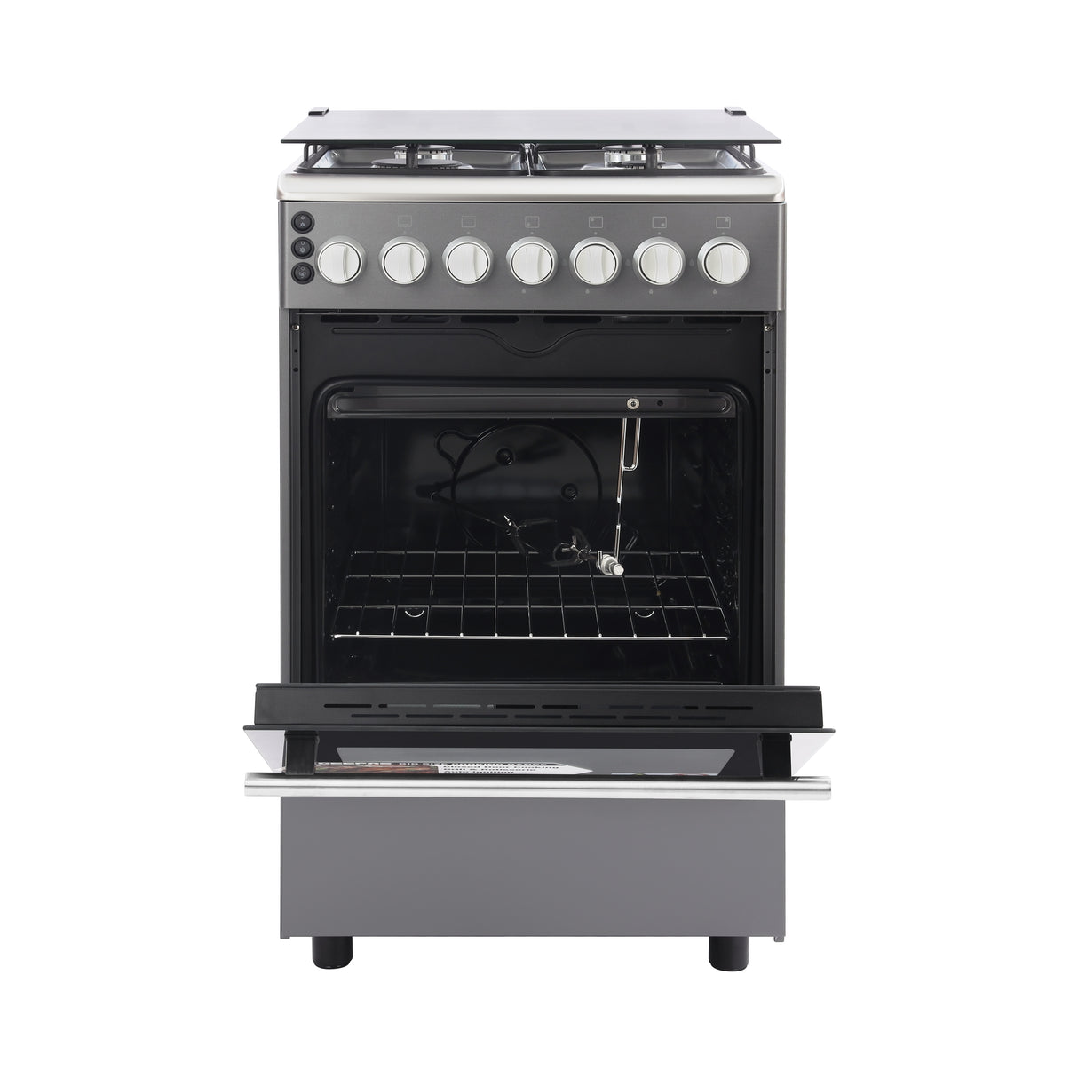 Geepas GCR5555 Cooking Range with Electric Ignition | 4 Burner Gas Oven | Rotisserie| Double Glass Door | Tempered Glass Cover & Mechanical Timer for Home Kitchen Use