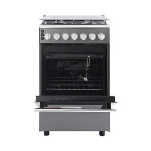 Geepas GCR5555 Cooking Range with Electric Ignition | 4 Burner Gas Oven | Rotisserie| Double Glass Door | Tempered Glass Cover & Mechanical Timer for Home Kitchen Use