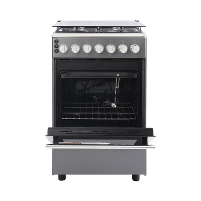 Geepas GCR5555 Cooking Range with Electric Ignition | 4 Burner Gas Oven | Rotisserie| Double Glass Door | Tempered Glass Cover & Mechanical Timer for Home Kitchen Use