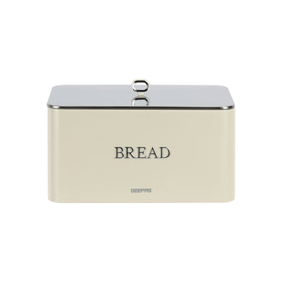 Geepas GCS63081UK-CR 13L Bread Bin | Carbon Steel Kitchen Bread Box with Secure Lid | Cream Retro Storage Container | Durable Rust-Resistant Body | Easy to Clean Design