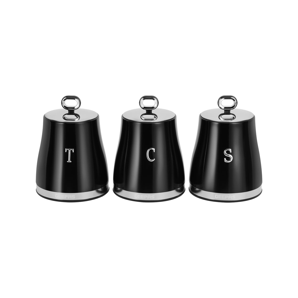 Geepas GCS63082UK-BK 3PCS Kitchen Canisters Set | Airtight Carbon Steel Storage Jars | Silicone Seal | Stainless Steel Lid | Perfect for Tea, Sugar & Coffee Storage