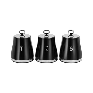 Geepas GCS63082UK-BK 3PCS Kitchen Canisters Set | Airtight Carbon Steel Storage Jars | Silicone Seal | Stainless Steel Lid | Perfect for Tea, Sugar & Coffee Storage