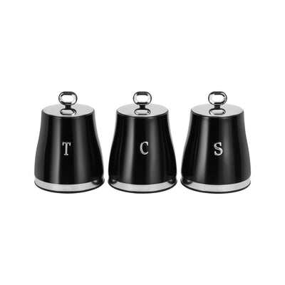 Geepas GCS63082UK-BK 3PCS Kitchen Canisters Set | Airtight Carbon Steel Storage Jars | Silicone Seal | Stainless Steel Lid | Perfect for Tea, Sugar & Coffee Storage