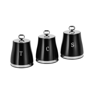 Geepas GCS63082UK-BK 3PCS Kitchen Canisters Set | Airtight Carbon Steel Storage Jars | Silicone Seal | Stainless Steel Lid | Perfect for Tea, Sugar & Coffee Storage