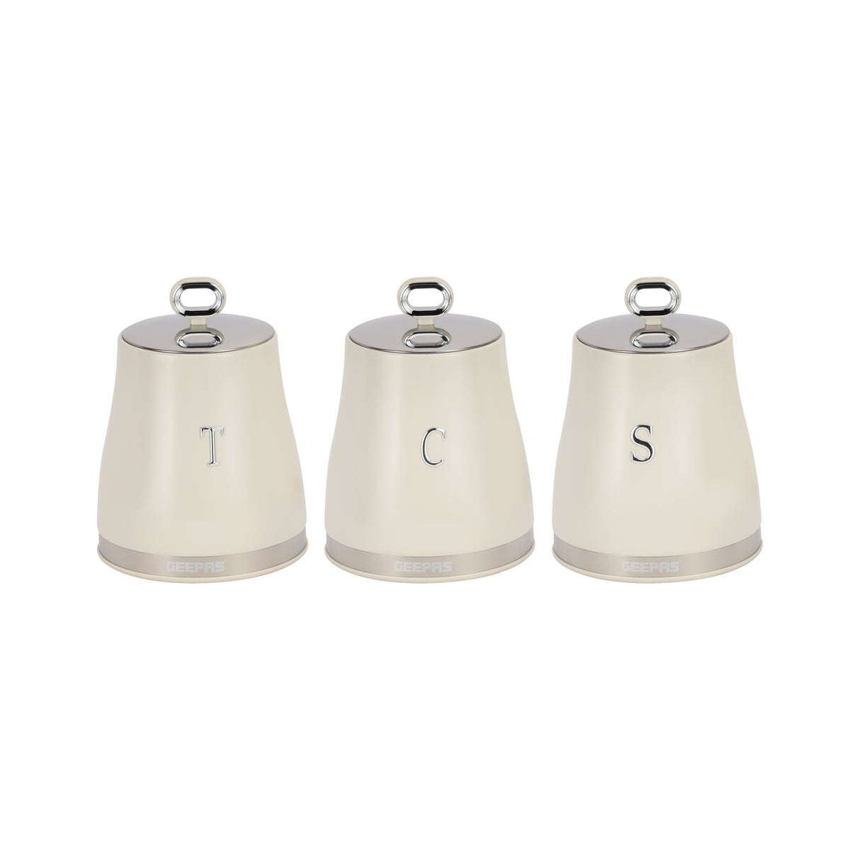 Geepas GCS63082UK-CR 3PCS Kitchen Canisters Set | Airtight Carbon Steel Storage Jars | Silicone Seal | Stainless Steel Lid | Perfect  for Tea, Sugar & Coffee Storage