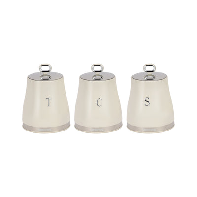 Geepas GCS63082UK-CR 3PCS Kitchen Canisters Set | Airtight Carbon Steel Storage Jars | Silicone Seal | Stainless Steel Lid | Perfect  for Tea, Sugar & Coffee Storage