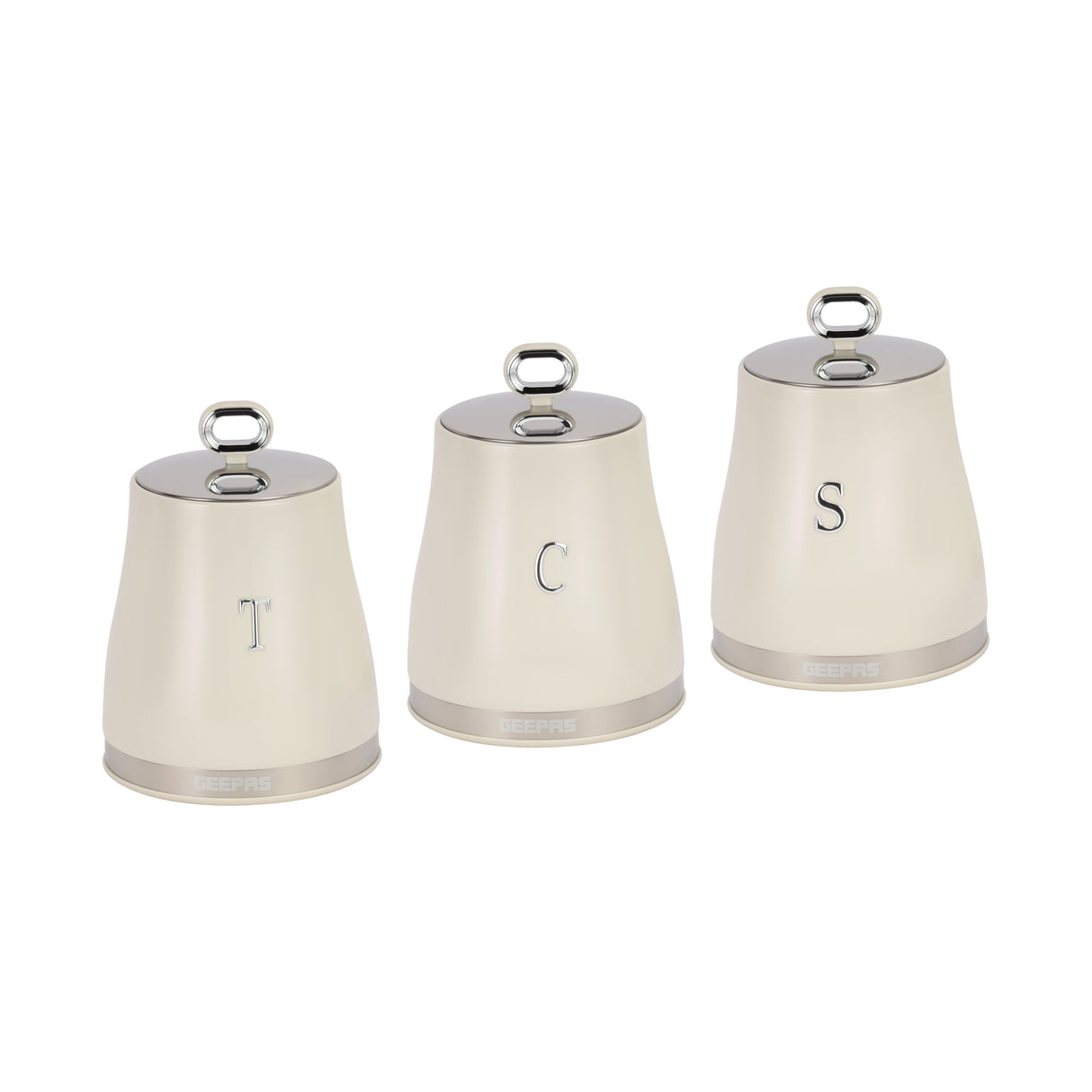 Geepas GCS63082UK-CR 3PCS Kitchen Canisters Set | Airtight Carbon Steel Storage Jars | Silicone Seal | Stainless Steel Lid | Perfect  for Tea, Sugar & Coffee Storage