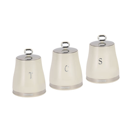 Geepas GCS63082UK-CR 3PCS Kitchen Canisters Set | Airtight Carbon Steel Storage Jars | Silicone Seal | Stainless Steel Lid | Perfect  for Tea, Sugar & Coffee Storage