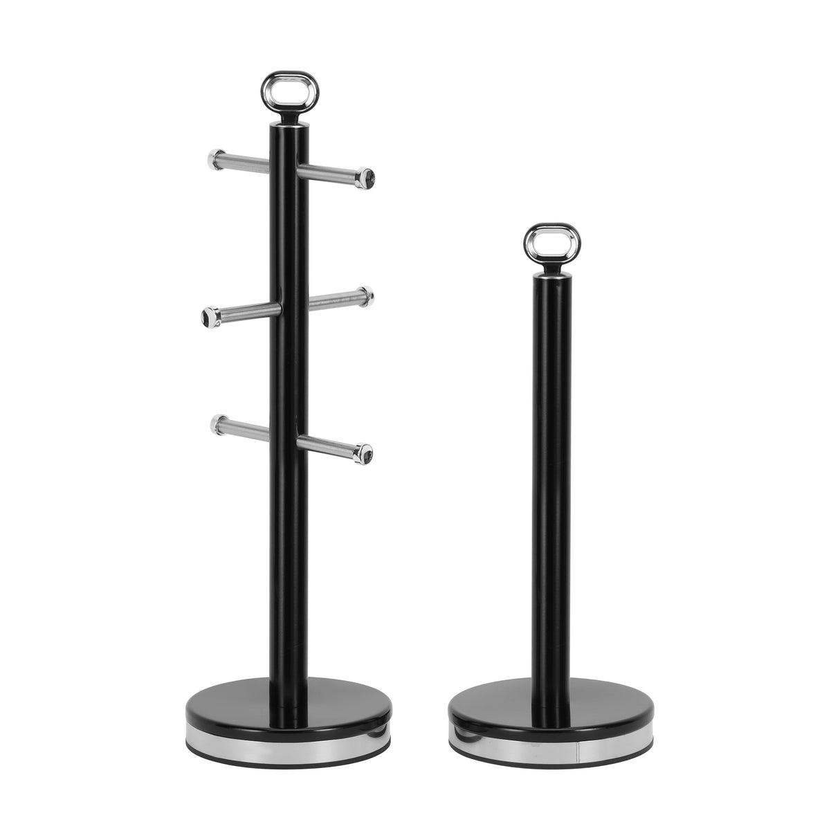 Geepas GCS63083UK-BK Mug Tree and Towel Pole | Carbon Steel Free-Standing Mug Holder & Kitchen Roll Stand | Non-Slip Base| Rust-Resistant Design for Modern Kitchens