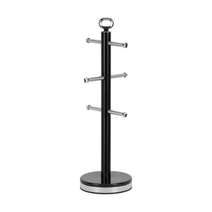 Geepas GCS63083UK-BK Mug Tree and Towel Pole | Carbon Steel Free-Standing Mug Holder & Kitchen Roll Stand | Non-Slip Base| Rust-Resistant Design for Modern Kitchens