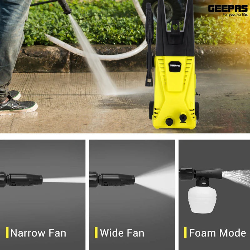 Geepas GCW19027 High Pressure Washer | 135BAR Powerful Cleaning Machine with 3000W Motor | 5M Hose & Cable | Detergent Bottle | Quick Connect System | Aluminium Pump