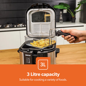 Geepas GDF36014 Deep Fryer, Adjustable Temperature 130-190C with 30 Minute Timer & Indicator Light | Non-Stick Inner Pot | Perfect for French Fries, Chicken Wings