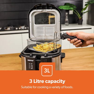 Geepas GDF36014 Deep Fryer, Adjustable Temperature 130-190C with 30 Minute Timer & Indicator Light | Non-Stick Inner Pot | Perfect for French Fries, Chicken Wings