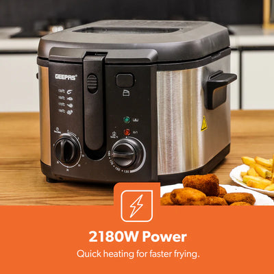 Geepas GDF36014 Deep Fryer, Adjustable Temperature 130-190C with 30 Minute Timer & Indicator Light | Non-Stick Inner Pot | Perfect for French Fries, Chicken Wings