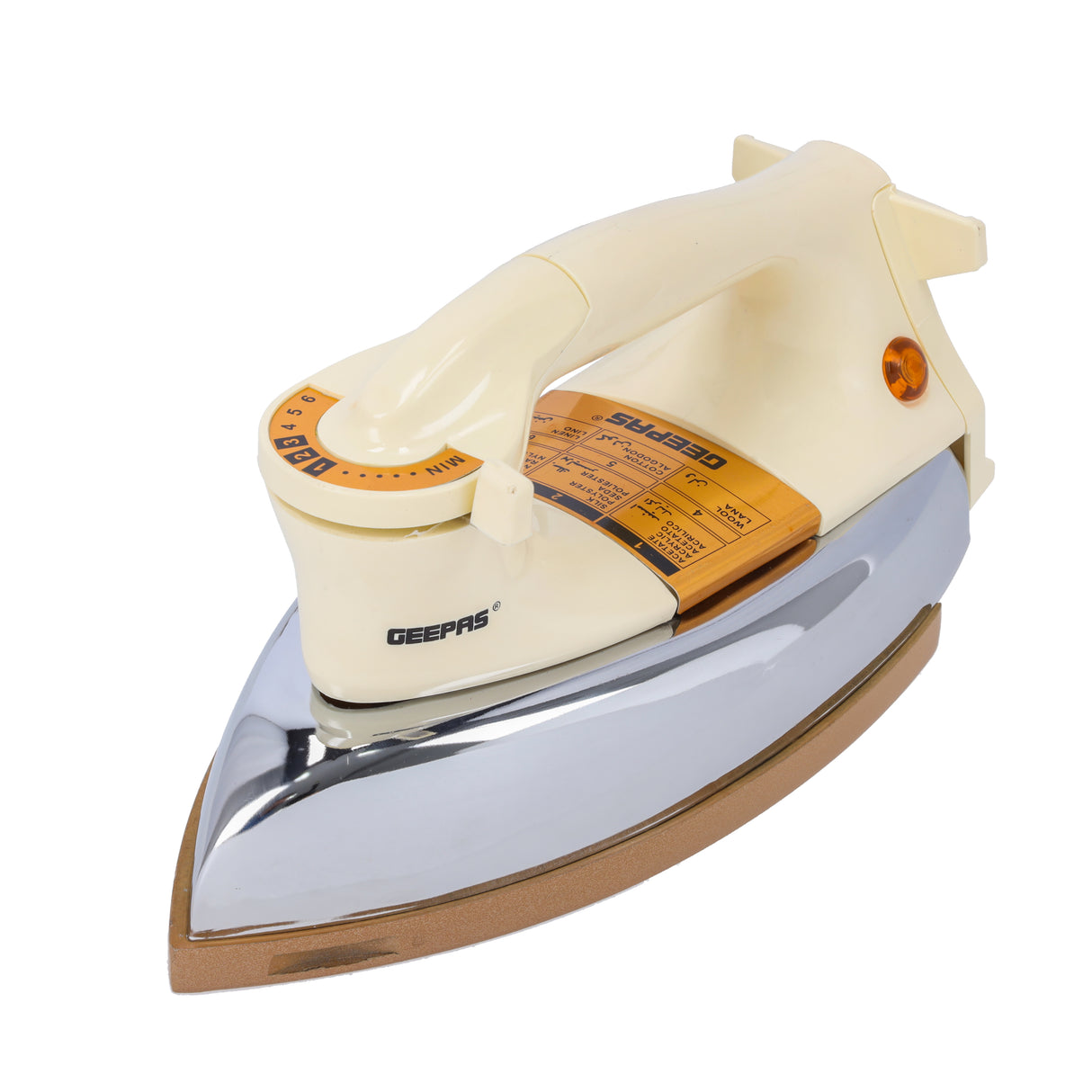 Electric Dry Iron, Golden Ceramic Soleplate Iron, GDI2752N | 1000W Heavy Weight Iron with Adjustable Temperature | Pilot Indicator Lamp | Overheat Protection | Swivel Cord