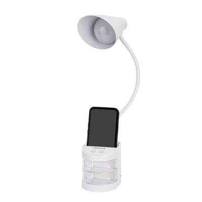 Geepas GDL53039 Rechargeable Reading Lamp |Table Light with Pencil Vase, Transparent Storage Box, Adjustable Silicone Tube, Lithium Battery, 12H Backup, 2Year Warranty