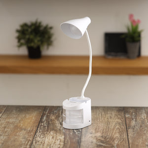 Geepas GDL53039 Rechargeable Reading Lamp |Table Light with Pencil Vase, Transparent Storage Box, Adjustable Silicone Tube, Lithium Battery, 12H Backup, 2Year Warranty