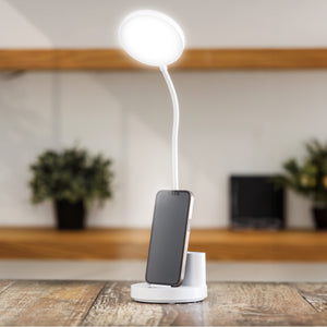 Geepas Rechargeable Reading Lamp- GDL53040/ Table Light with Phone Holder, Lithium Battery/ Perfect for Studying, Working, Travelling, Light-Weight and Compact Design