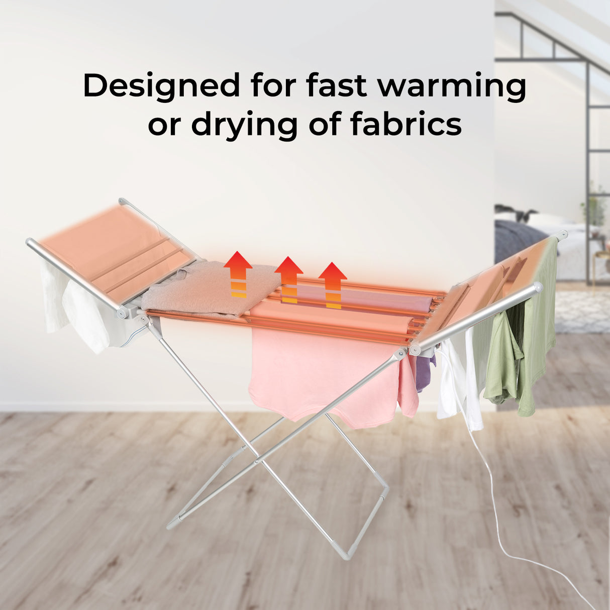 Geepas Electric Cloth Dryer GDR63059UK with 15kg capacity, side wings, foldable, sturdy and compact design, constant temperature, energy saving, white, 2-year warranty