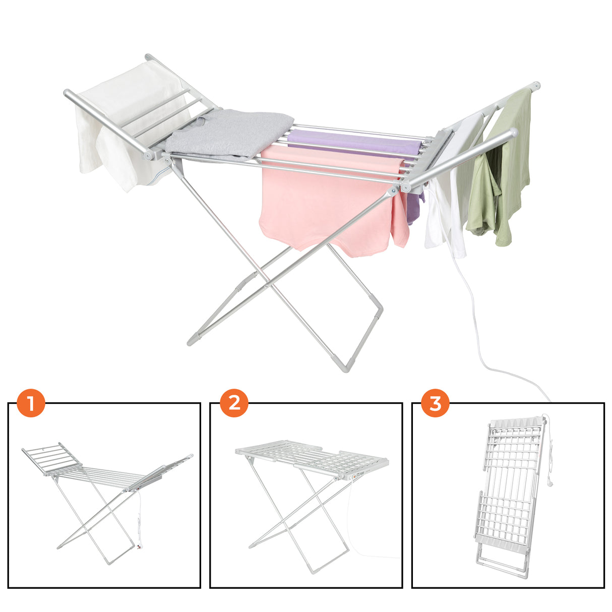 Geepas Electric Cloth Dryer GDR63059UK with 15kg capacity, side wings, foldable, sturdy and compact design, constant temperature, energy saving, white, 2-year warranty