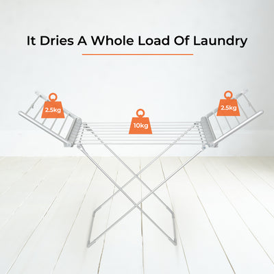 Geepas Electric Cloth Dryer GDR63059UK with 15kg capacity, side wings, foldable, sturdy and compact design, constant temperature, energy saving, white, 2-year warranty