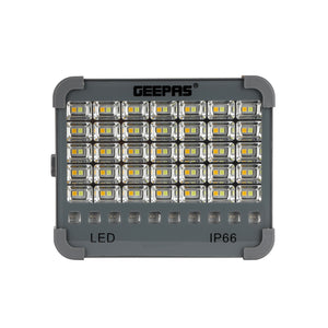 Geepas GE51069 Rechargeable Solar Light | 90 SMD LEDs | Dual USB & Solar Charging| 4800mAh Battery| IP66 Waterproof Design & Multi-Mode Bright Lighting for Outdoor Use