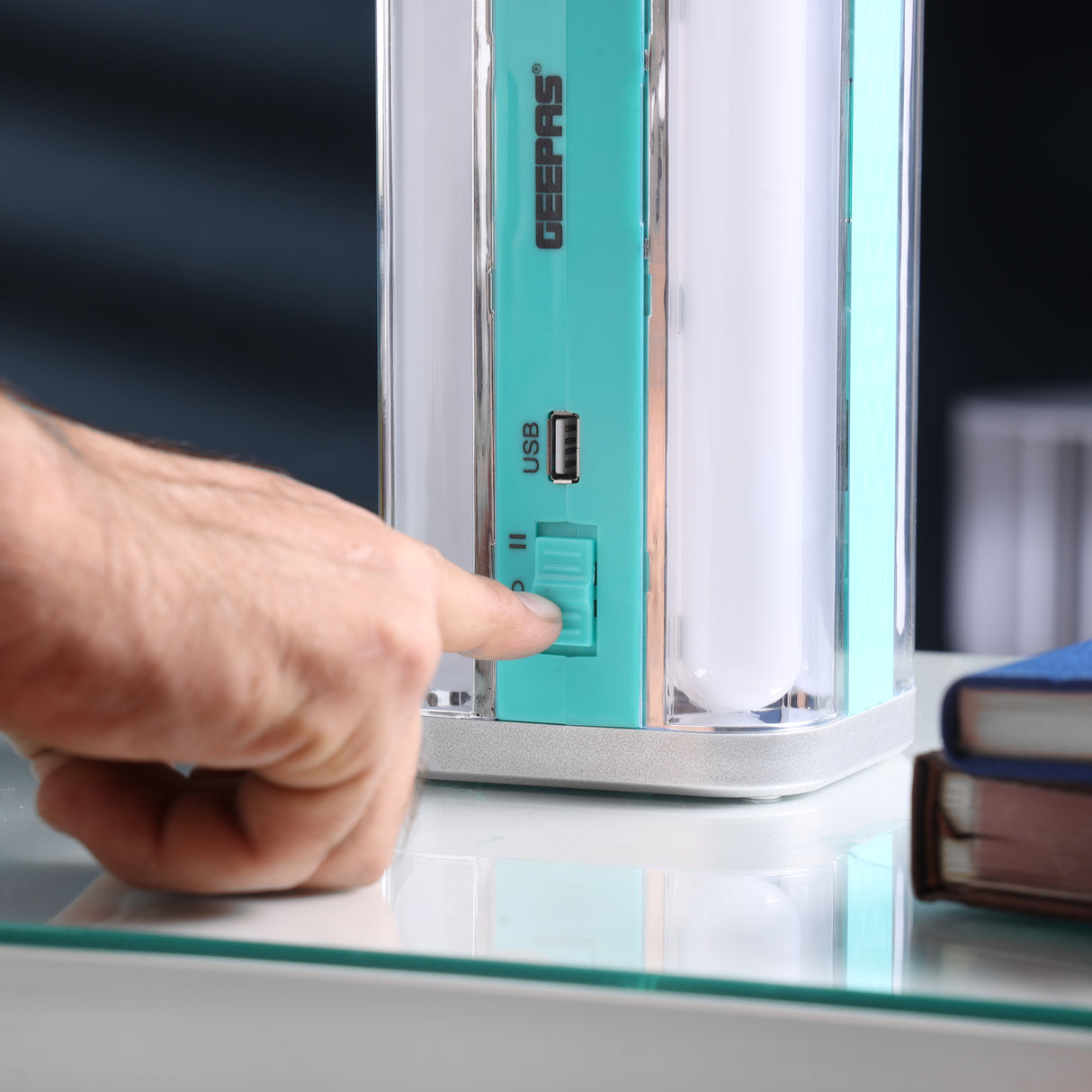 Geepas Emergency Lantern GE5595 | 100 SMD LED| Solar Input| Type-C Charging| USB Output| 1800mAh Lithium Battery | Multi-Function Rechargeable Light| 2 Years Warranty