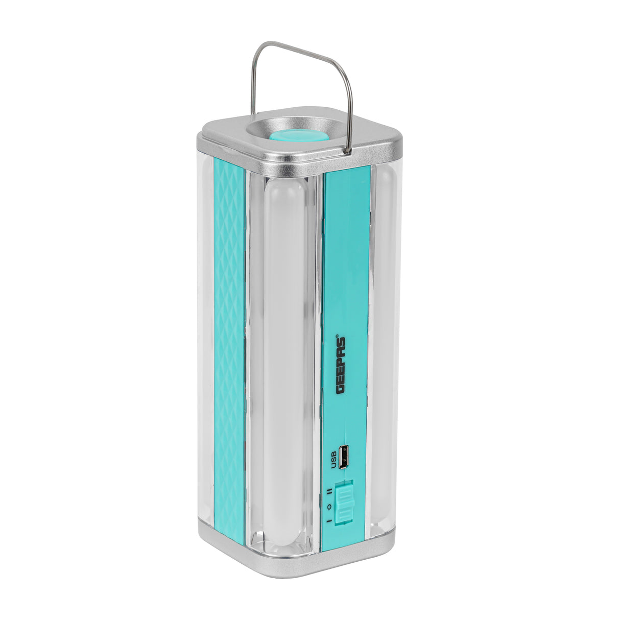 Geepas Emergency Lantern GE5595 | 100 SMD LED| Solar Input| Type-C Charging| USB Output| 1800mAh Lithium Battery | Multi-Function Rechargeable Light| 2 Years Warranty