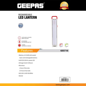 Geepas GE5710 Rechargeable LED Lantern | 46 Bright LEDs| 4V 2400mAh Battery| Long-Lasting Emergency Light with Strong ABS Body|  Portable Design for Home & Outdoor Use