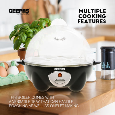 Geepas GEB63020UK Egg Boiler | 7 Egg Capacity Electric Egg Cooker with Automatic Shut-Off| Stainless Steel Heating Plate| Compact Design| Easy to Use & Quick Egg Cooking