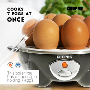 Geepas GEB63020UK Egg Boiler | 7 Egg Capacity Electric Egg Cooker with Automatic Shut-Off| Stainless Steel Heating Plate| Compact Design| Easy to Use & Quick Egg Cooking