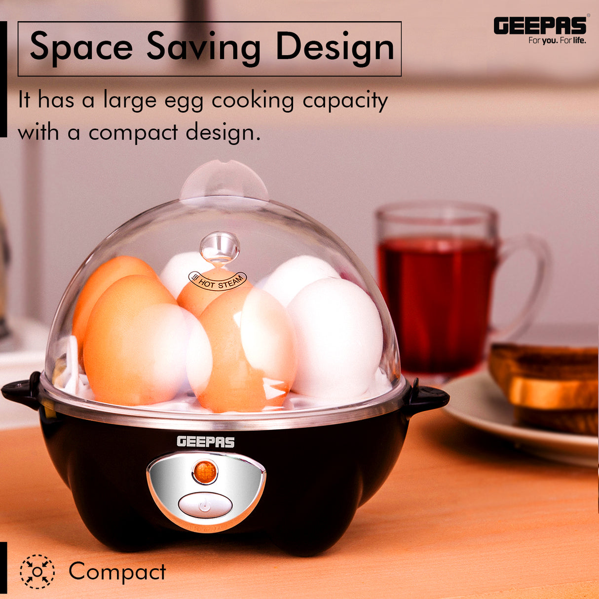 Geepas GEB63020UK Egg Boiler | 7 Egg Capacity Electric Egg Cooker with Automatic Shut-Off| Stainless Steel Heating Plate| Compact Design| Easy to Use & Quick Egg Cooking
