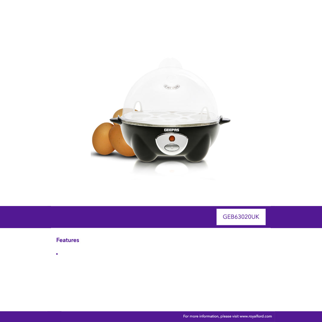 Geepas GEB63020UK Egg Boiler | 7 Egg Capacity Electric Egg Cooker with Automatic Shut-Off| Stainless Steel Heating Plate| Compact Design| Easy to Use & Quick Egg Cooking