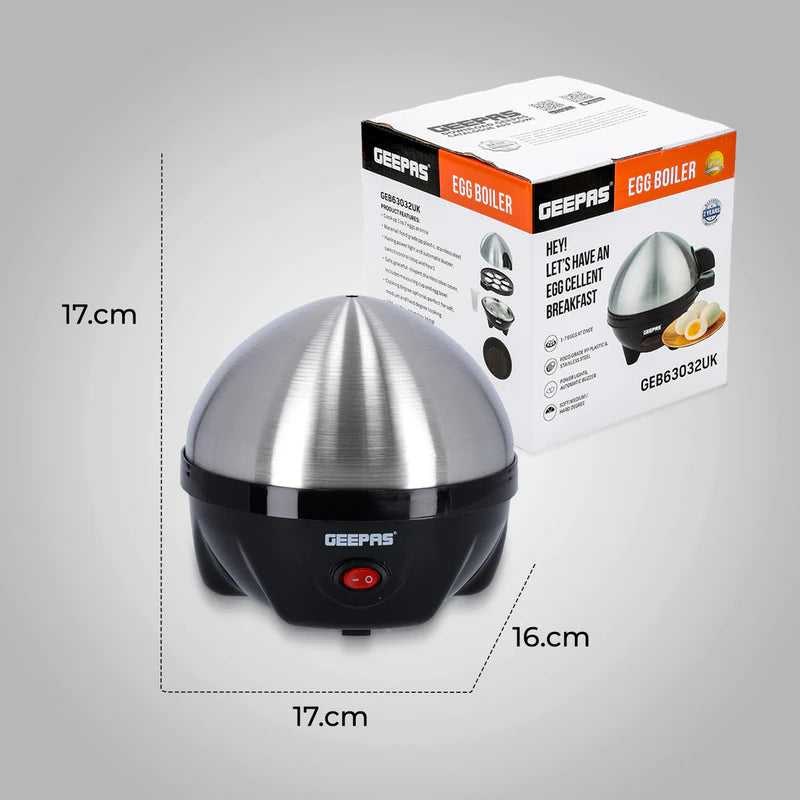 Geepas GEB63032UK Egg Boiler | 7 Egg Capacity Electric Egg Cooker with Automatic Buzzer | 350W Powerful Heating | Stainless Steel Cover | Easy & Quick Egg Cooking