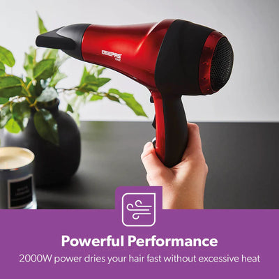 Geepas GHD86018 Hair Dryer | 2000W Powerful DC Motor | Ionic Function | Cool Shot | 2 Speeds & 3 Heat Settings | Removable Filter & Hang-Up Hook | 2 Years Warranty