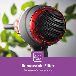 Geepas GHD86018 Hair Dryer | 2000W Powerful DC Motor | Ionic Function | Cool Shot | 2 Speeds & 3 Heat Settings | Removable Filter & Hang-Up Hook | 2 Years Warranty