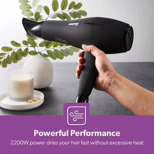 Geepas GHD86019 Ionic Hair Dryer | 2200W | Cool Shot | 2-Speed & 3-Heat Settings| Detachable Concentrator| Anti-Frizz & Smooth Finish Hair Dryer | 2 Years warranty