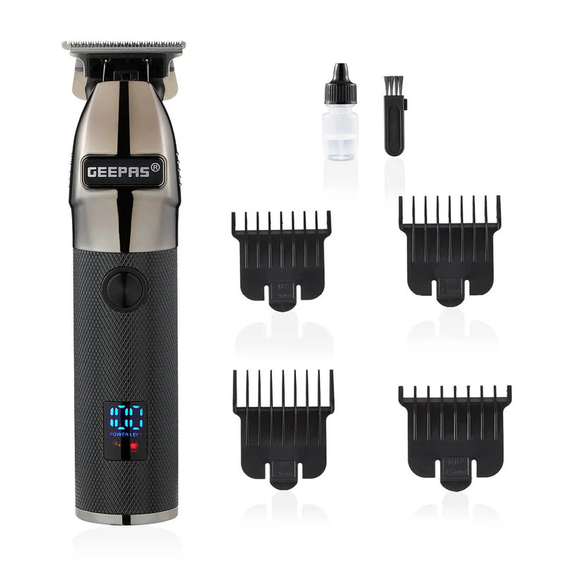 Geepas GTR56028 Rechargeable Hair Clipper | 2000mAh Li-ion Battery| LED Display| Stainless Steel Blades| 120 Mins Runtime | Travel Lock & 4 Guide Combs| 2 Years Warranty