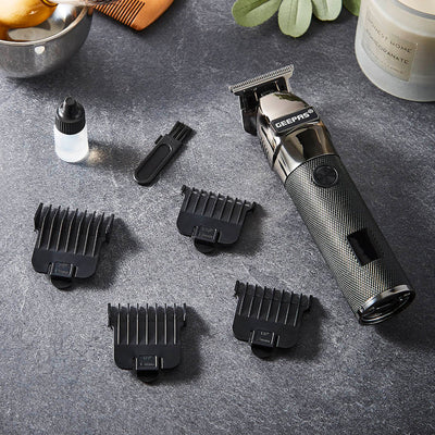 Geepas GTR56028 Rechargeable Hair Clipper | 2000mAh Li-ion Battery| LED Display| Stainless Steel Blades| 120 Mins Runtime | Travel Lock & 4 Guide Combs| 2 Years Warranty