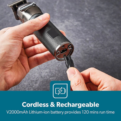 Geepas GTR56028 Rechargeable Hair Clipper | 2000mAh Li-ion Battery| LED Display| Stainless Steel Blades| 120 Mins Runtime | Travel Lock & 4 Guide Combs| 2 Years Warranty