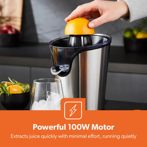 Geepas GCJ46013UK Citrus Juicer |Durable Stainless Steel Housing |Anti-Drip Spout for Mess-Free Serving |2 Cone Design |Anti-Dust Cover | 100W |Orange & Lemon Juice Maker