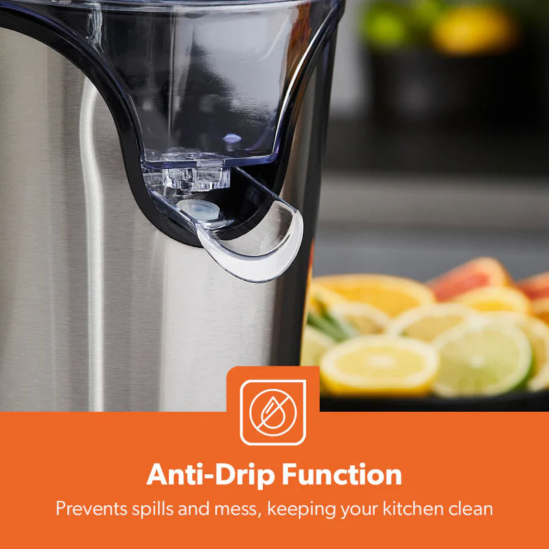 Geepas GCJ46013UK Citrus Juicer |Durable Stainless Steel Housing |Anti-Drip Spout for Mess-Free Serving |2 Cone Design |Anti-Dust Cover | 100W |Orange & Lemon Juice Maker