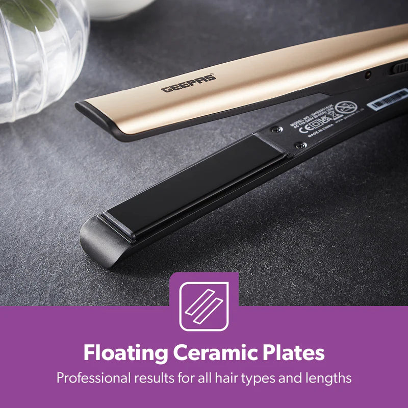 Geepas GHS86016  Hair Straightener |  28W Power| Ceramic Coated Plates| 200°C Max Temperature| PTC Heater | 360° Swivel Cord| Lockable Handle | 2 Years Warranty