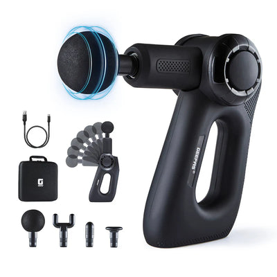 Geepas GM86092UK Rechargeable Powerful Massage Gun | 5 Speed Levels| Brushless Motor| LED Indicators| Folding Design| 4 Massage Heads| Quiet Operation | 2 Years Warranty