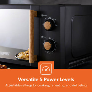 Geepas 20L Microwave Oven GMO34062UK-BK | 700W Output | 5 Power Levels | 255mm Glass Turntable | 35-Min Timer | LED Interior Light & Stylish Nordiq Collection Design